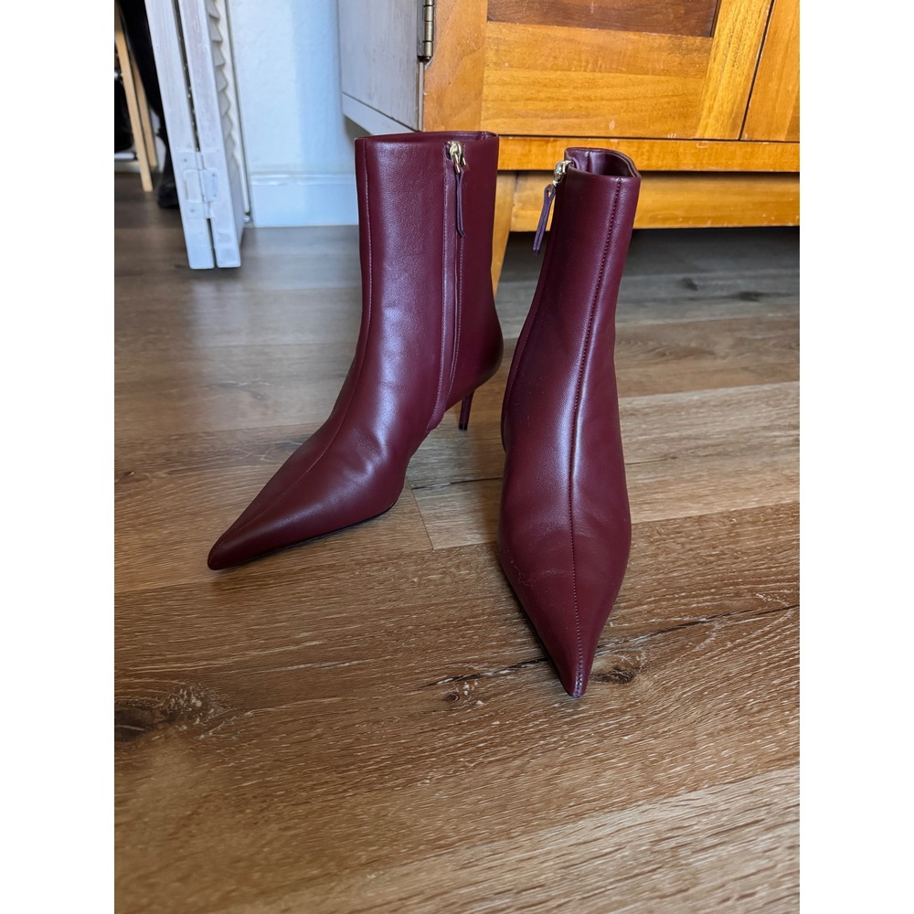 Britt Netta Burgundy Leather Pointed Toe Kitten Heel Ankle Boots Size 37 Italy